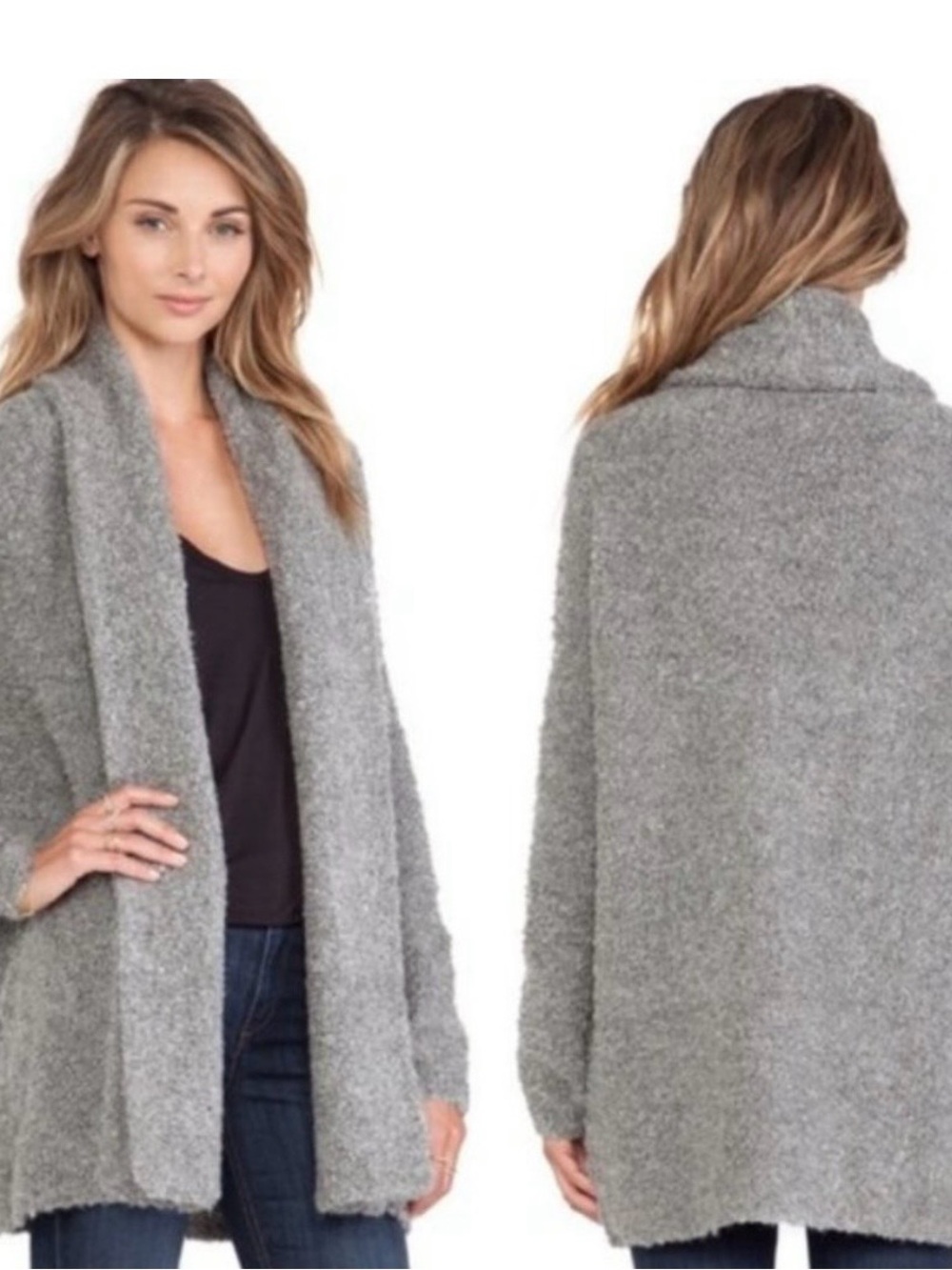 Joie Boucle Oversized Cozy Open-Front Gray Women's Cardigan w Pockets Size XS